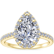 Pear Shaped Classic Halo Diamond Engagement Ring in 14k Yellow Gold